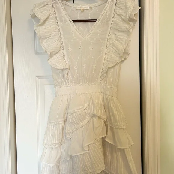 LoveShackFancy | Dresses | Loveshackfancy Corelli Ruffled White Cream  Lacetrimmed Dress | Poshmark